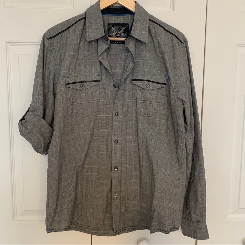 Men’s Gray Button Down (Faux Leather Detailing)